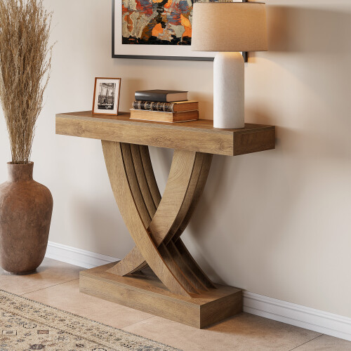 Tribesigns Tribesigns Console Table 110 cm, Rustic Brown Entryway Table with X-Frame, Narrow Hallway Table in MDF Wood 2