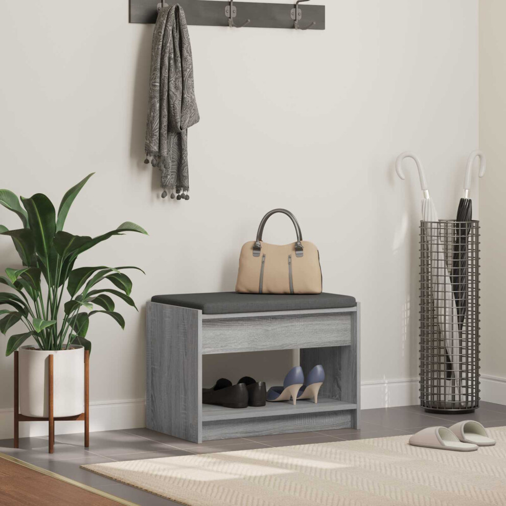 Vidaxl Hall Bench With Cushion With Shelf Sonoma 63 X 38 X 45 Cm Grey