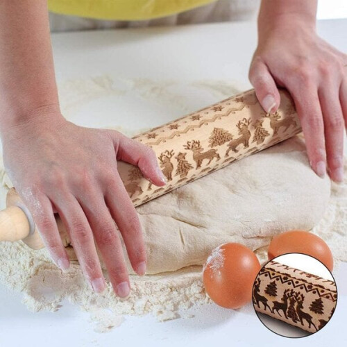 Patterned rolling pin cookie roller retro patterned rolling pin Christmas pattern 1