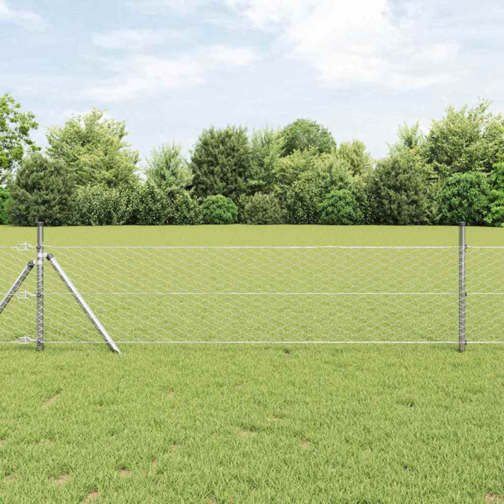 Vidaxl Hexagon Fence Silver 0.8 X 25 M Galvanised Steel