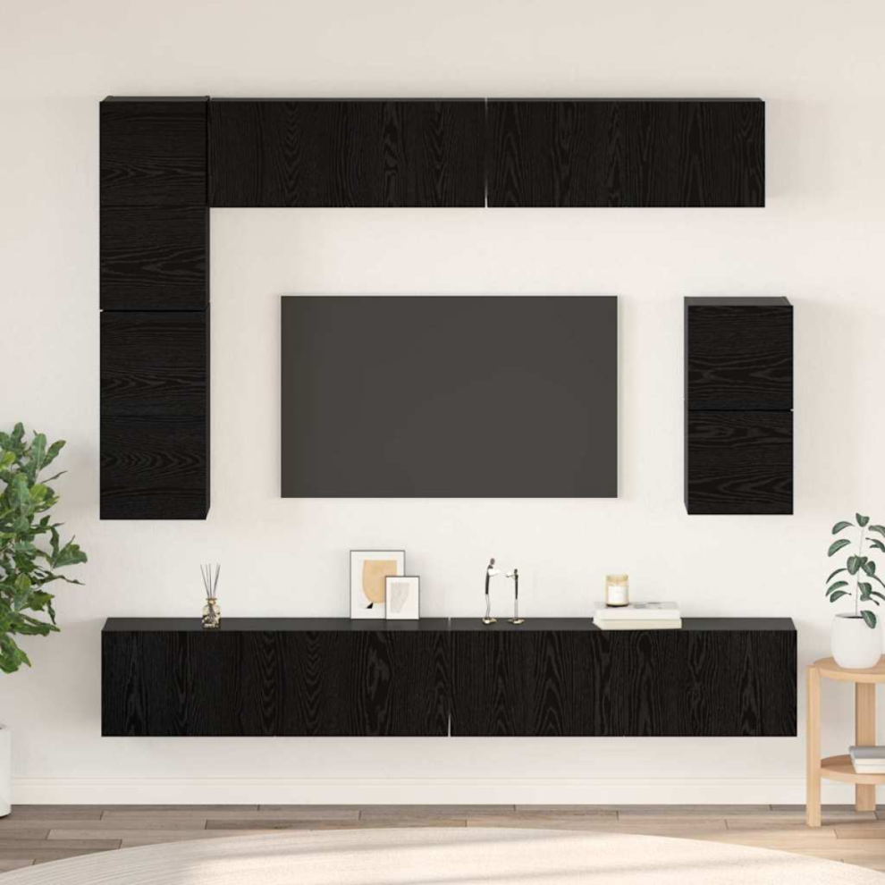Vidaxl Tv Cabinet Set 8 Pcs Black Oak Engineered Wood, Black - Image 2