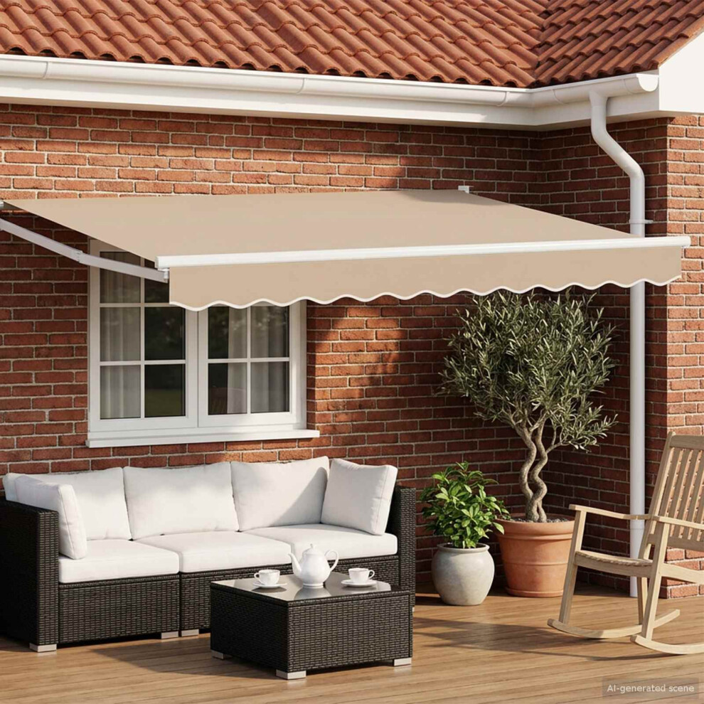 Vidaxl Manual Retractable Awning With Leds Beige And White 3.5 X 2.5 M