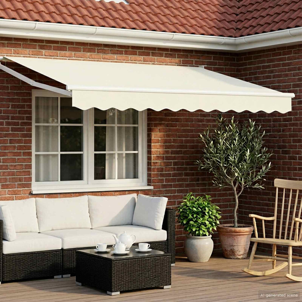 Vidaxl Manual Retractable Awning With Leds Cream And White 3.5 X 2.5 M