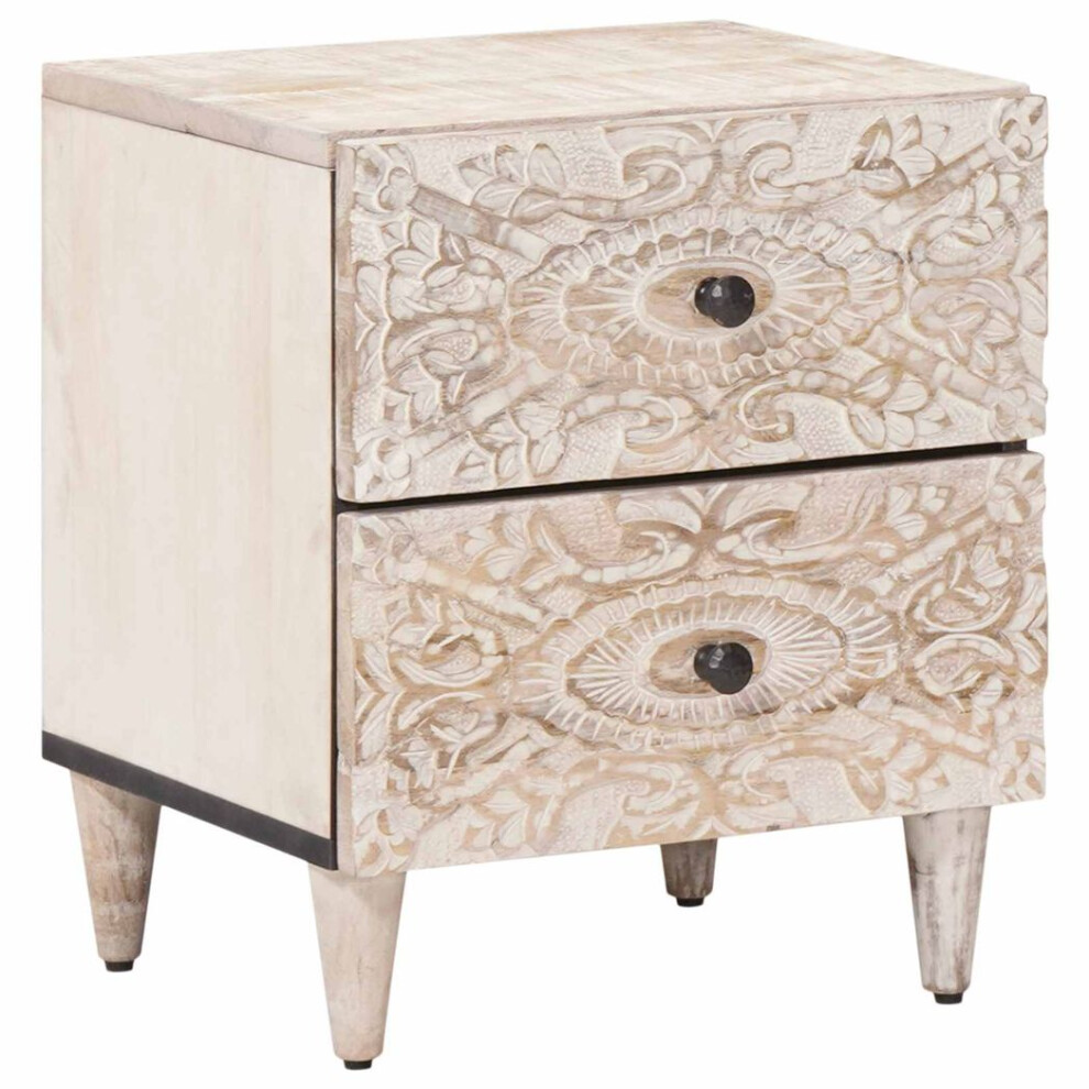 Vidaxl Bedside Cabinet White 40 X 33.5 X 46 Cm Solid Mango Wood