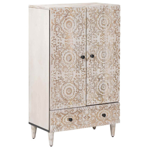 VidaXL vidaXL High Board with Door White 60 x 33.5 x 100 cm Solid Mango Wood