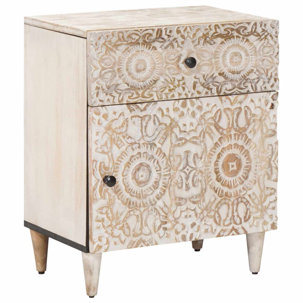 Vidaxl Bed Cabinet With Drawer 50 X 33 X 60 Cm Solid Mango Wood White