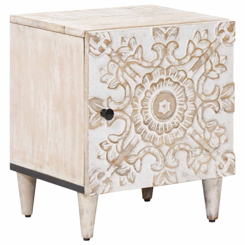 Vidaxl Bedside Cabinet White 40 X 33.5 X 46 Cm Solid Mango Wood