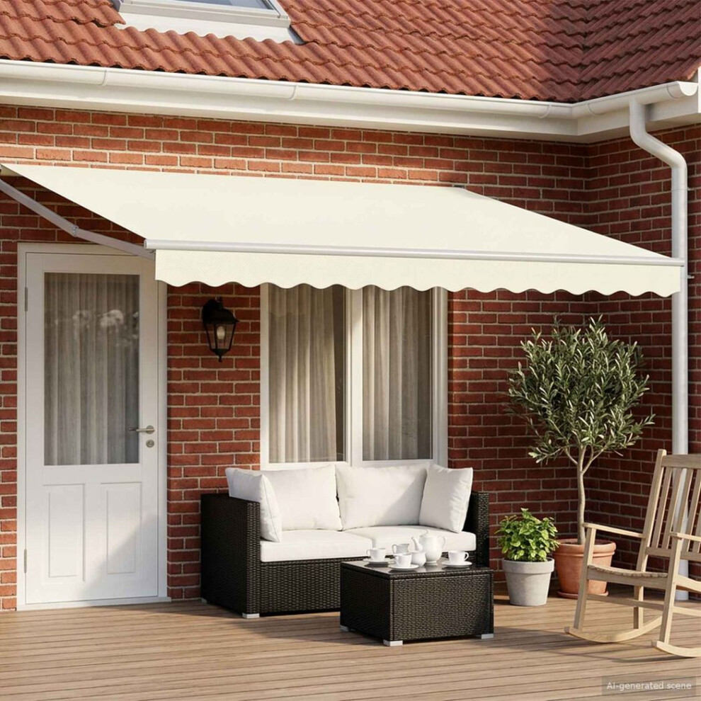 Vidaxl Manual Retractable Awning With Leds Cream And White 4.5 X 3 M