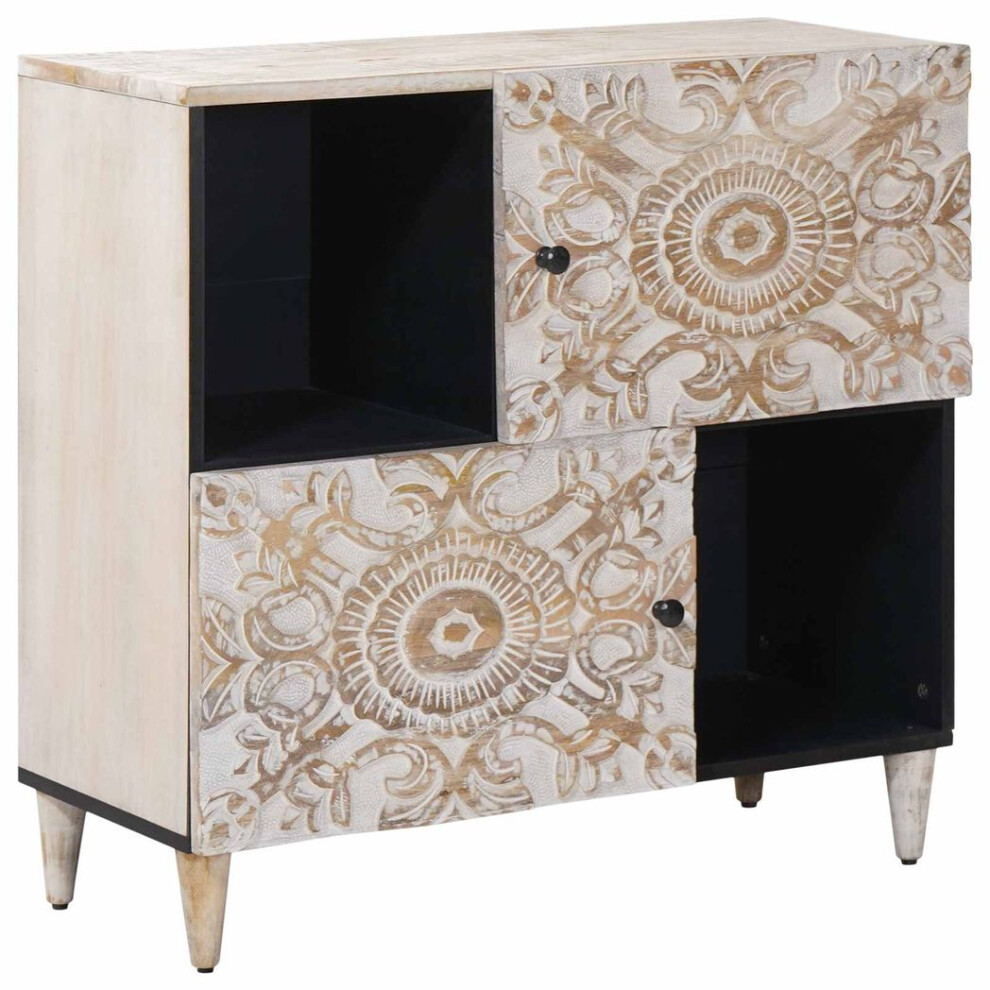 Vidaxl Sideboard With Storage White 80 X 33.5 X 75 Cm Solid Mango Wood