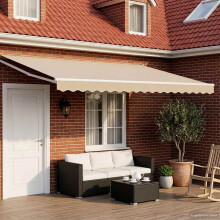 vidaXL Electric Retractable Awning Beige and White 4 x 3 m