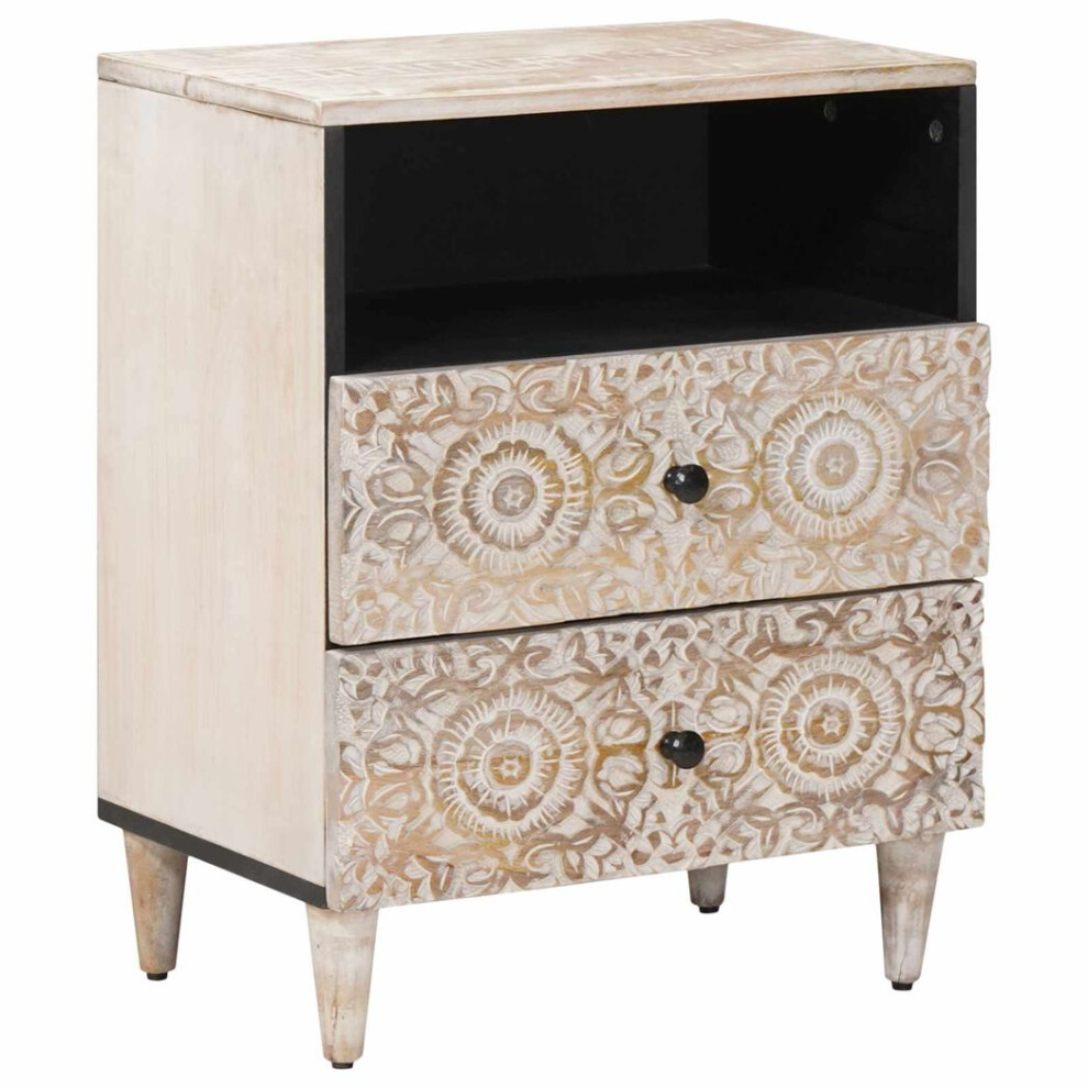 Vidaxl Bed Cabinet With Drawer 50 X 33 X 60 Cm Solid Mango Wood White