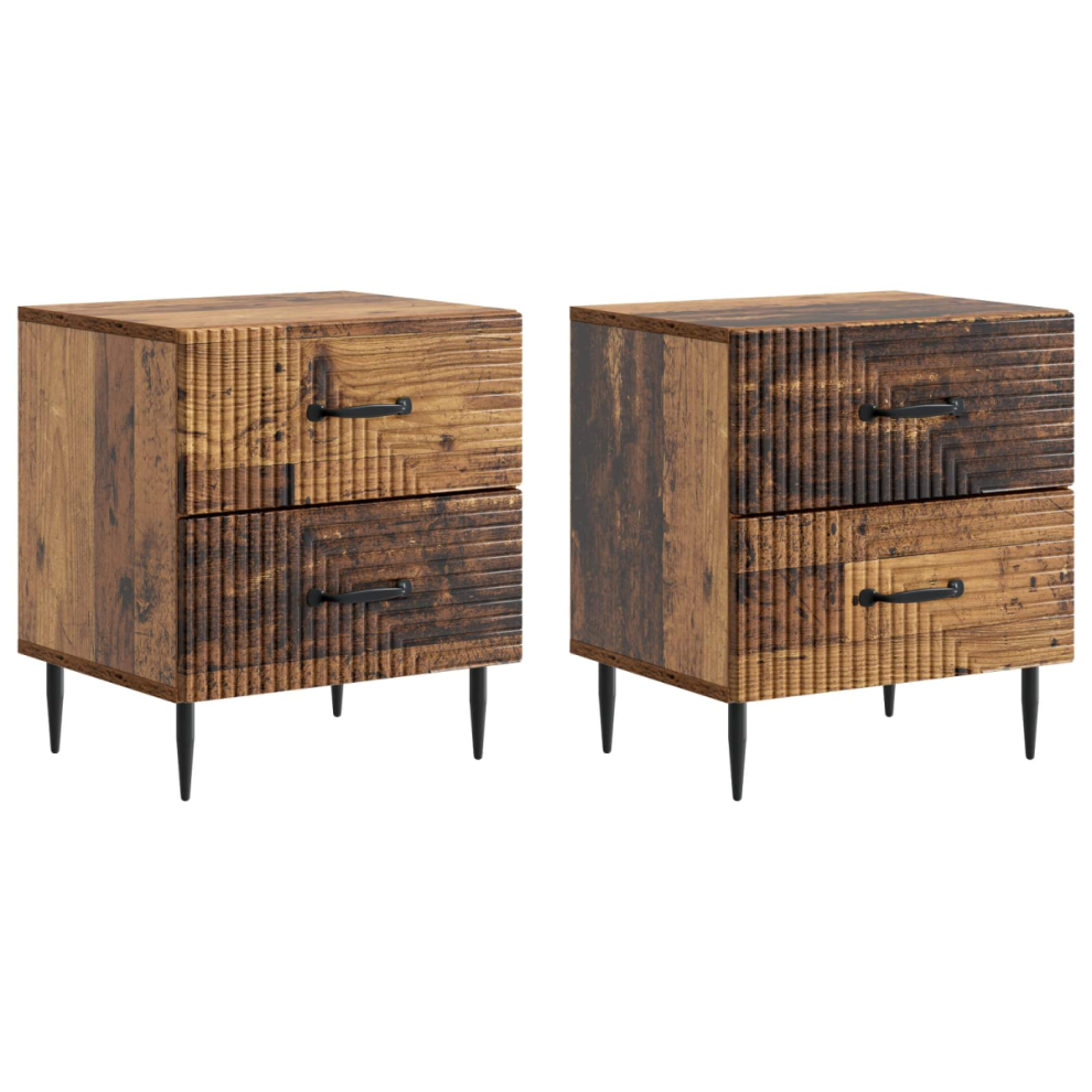 Vidaxl Bedside Cabinet With Drawer 2 Pcs Old Wood 43 X 34.5 X 47.5 Cm