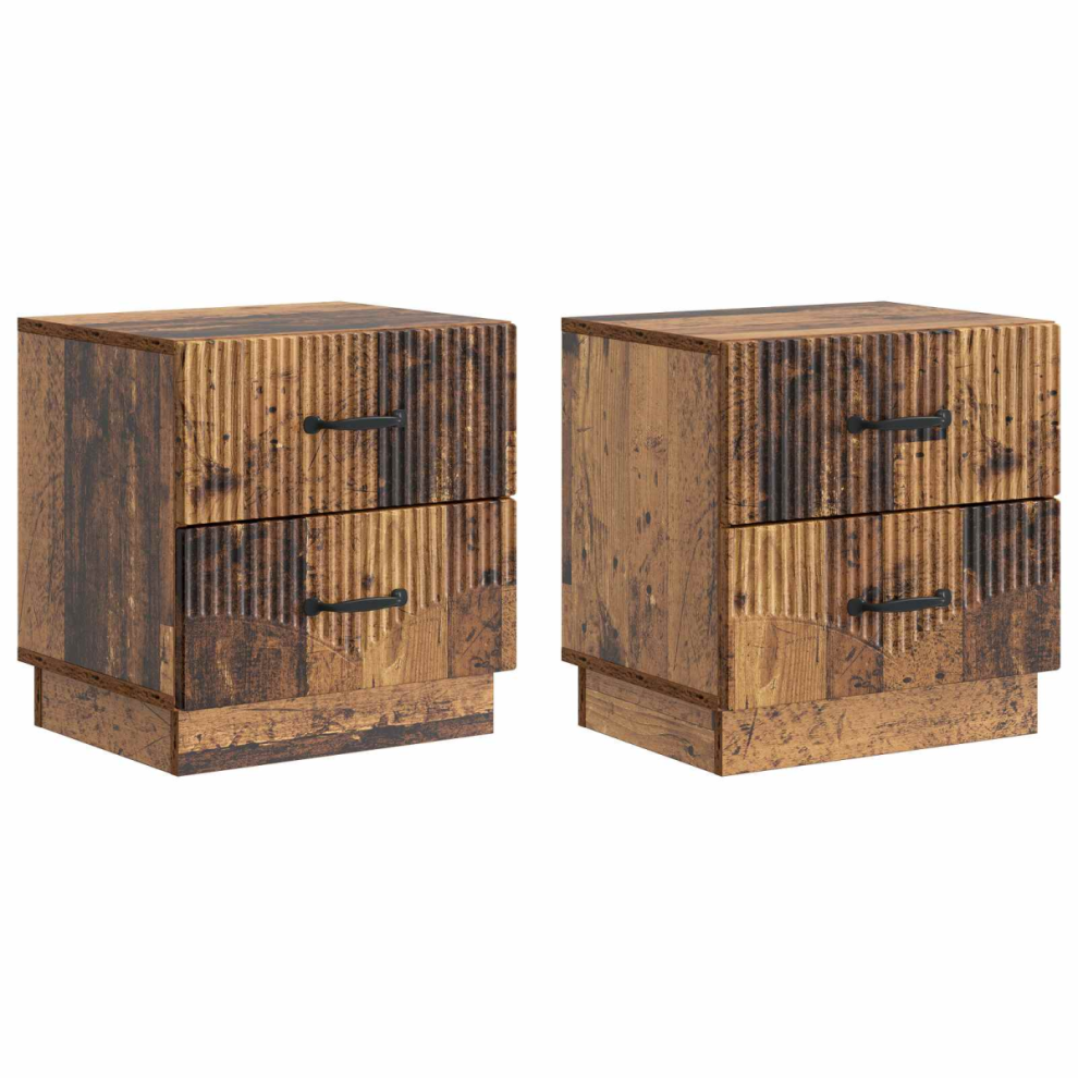 Vidaxl Bedside Cabinet With Drawer 2 Pcs Old Wood 43 X 34.5 X 44.5 Cm
