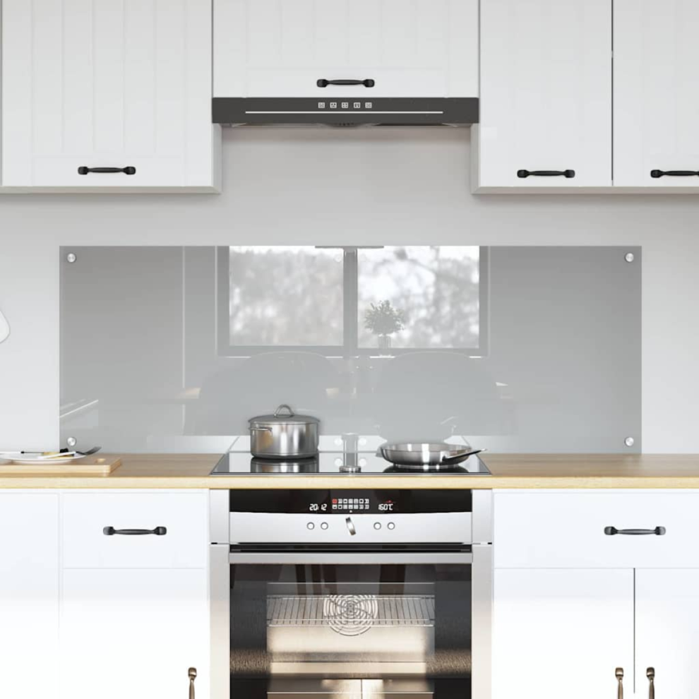 vidaXL Kitchen Backsplash 2 pcs Light Grey 70 x 50 cm Tempered Glass, Modern Kitchen Backsplash, Durable Heat-Resistant Glass Shield, Sleek Cooking Space Upgrade, Minimalist Protective Panel - Image 3