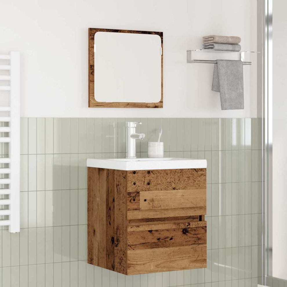 VIDAXL Bathroom Furniture Set - Sink Cabinet - Mirror - Brown - Image 2