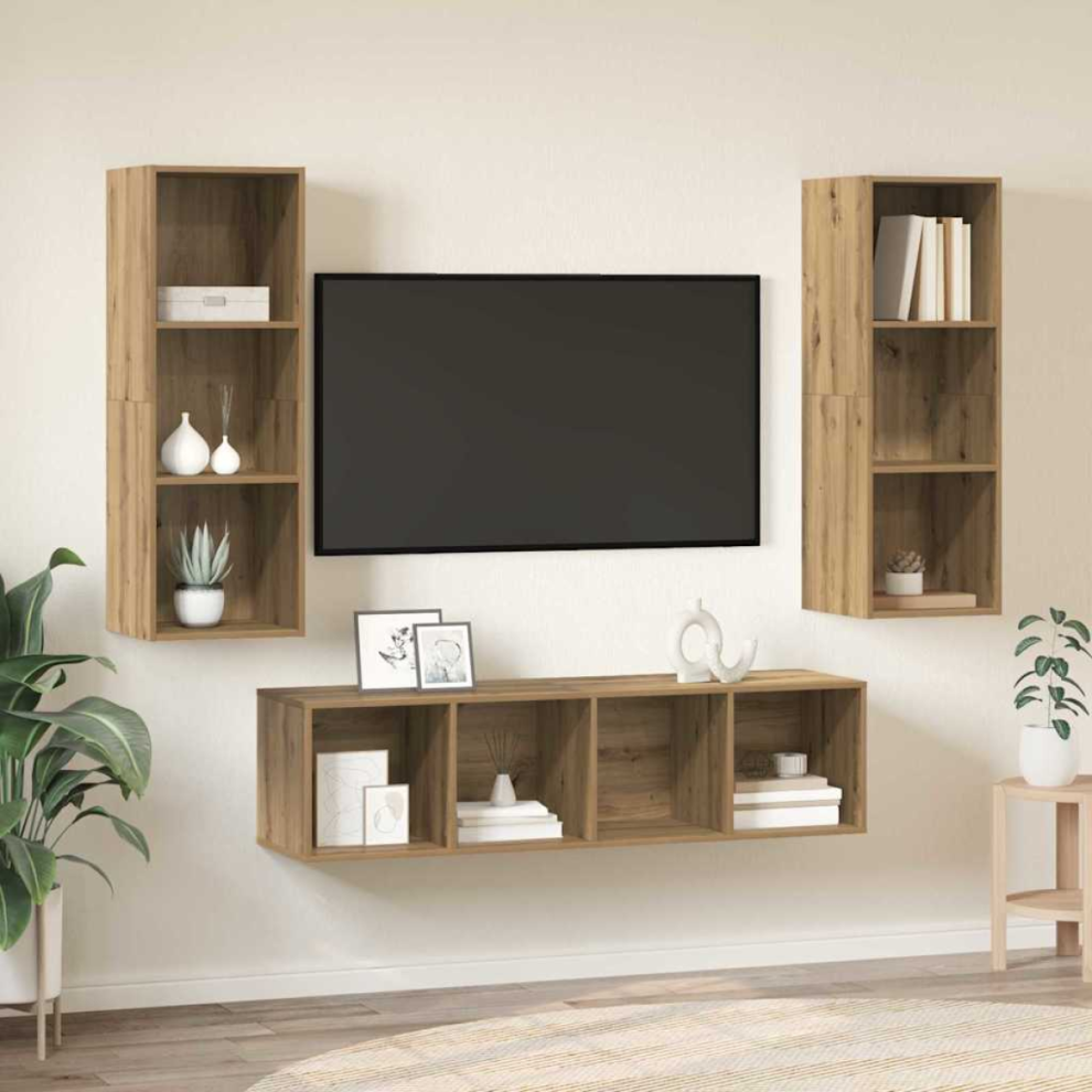 VIDAXL 3-Piece Wall-Mounted TV Cabinet Set in Artisan Oak Engineered Wood - Image 2