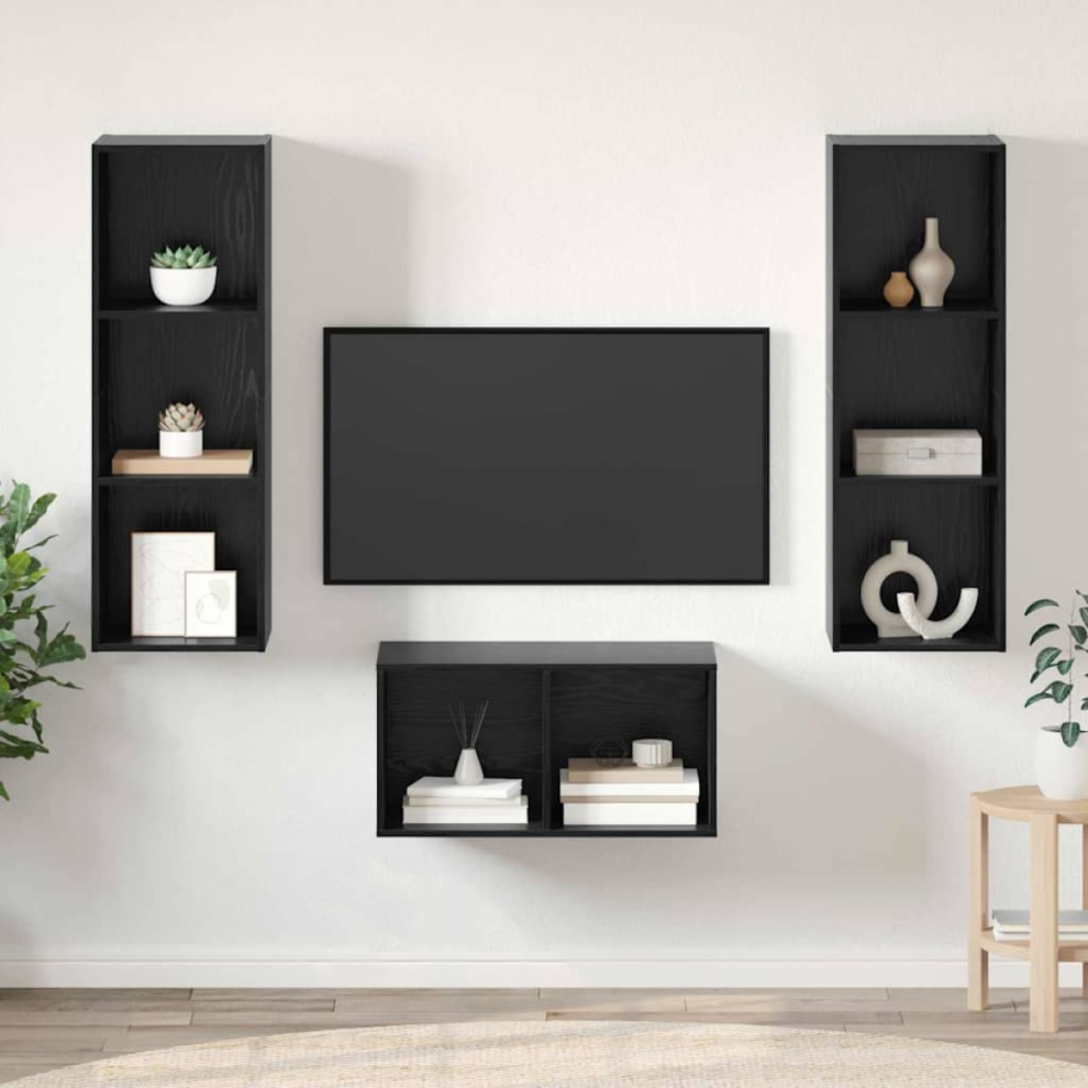 Vidaxl Tv Cabinet Set Black Oak 37 X 37 X 107 Cm Engineered Wood