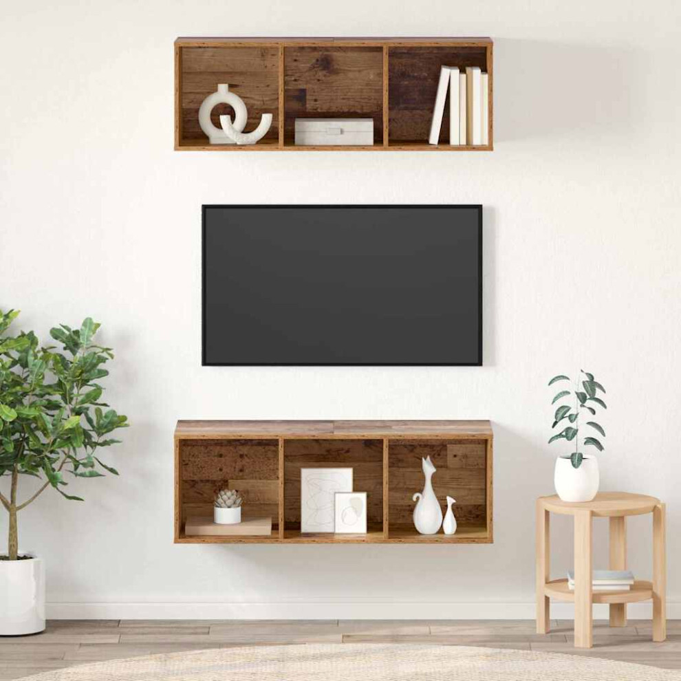 Vidaxl Tv Cabinet Set 2 Pcs Old Wood 37 X 37 X 107 Cm Engineered Wood