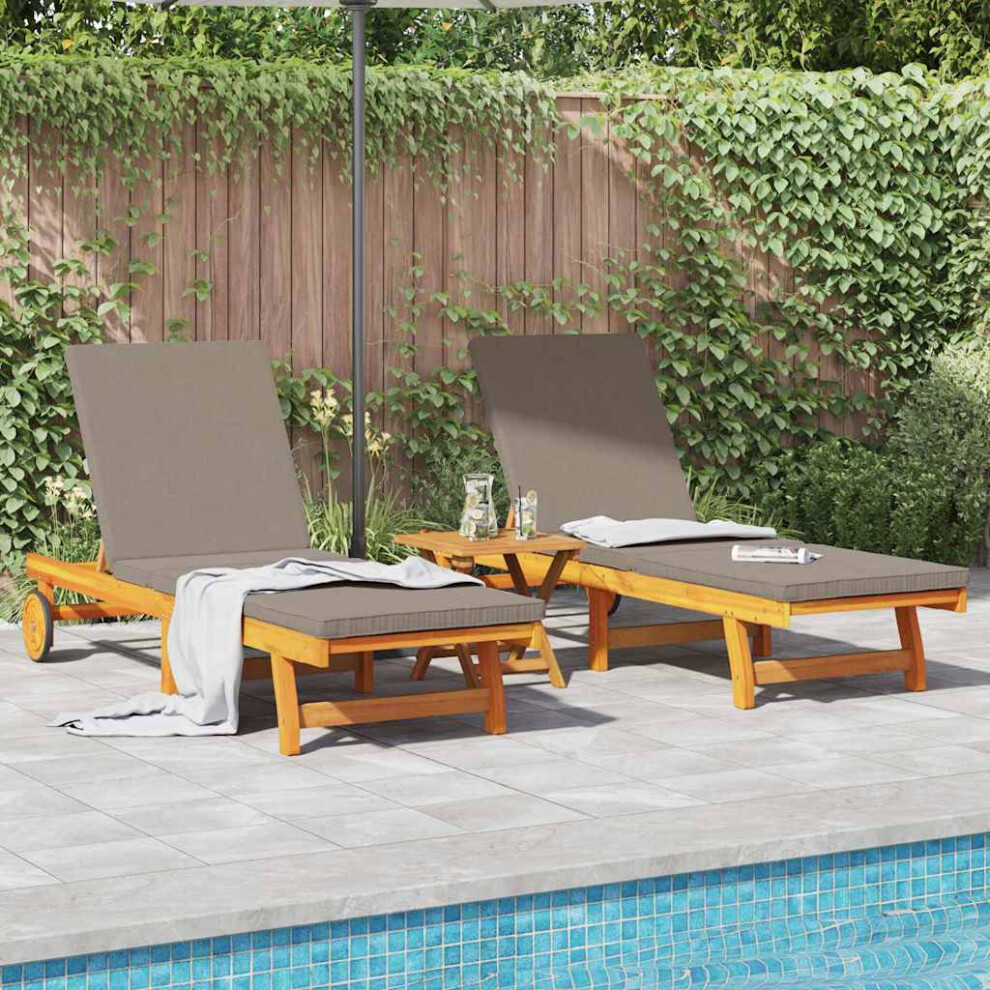Vidaxl Sun Lounger Reclining 2-Person 2 Pcs Brown Solid Acacia Wood