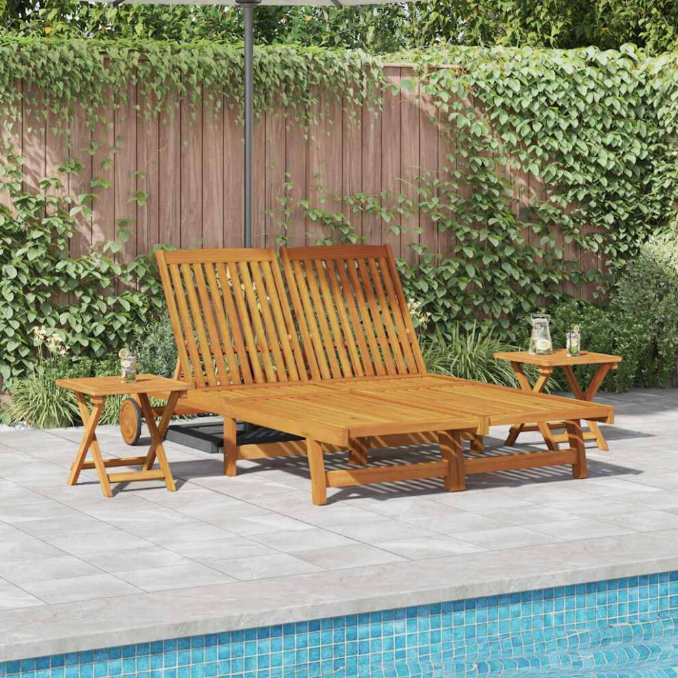 Vidaxl Sun Lounger Reclining Brown Solid Acacia Wood