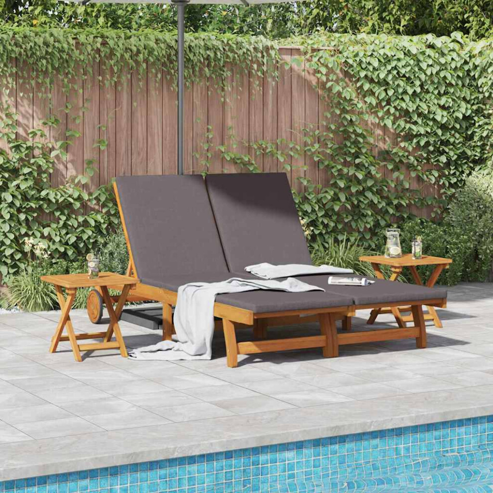 Vidaxl Sun Lounger Reclining With Cushion Dark Grey Solid Acacia Wood