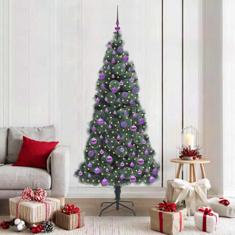 vidaXL Pre-lit Artificial Christmas Tree with Lilac Ball Set - Green - 180 cm - Image 3