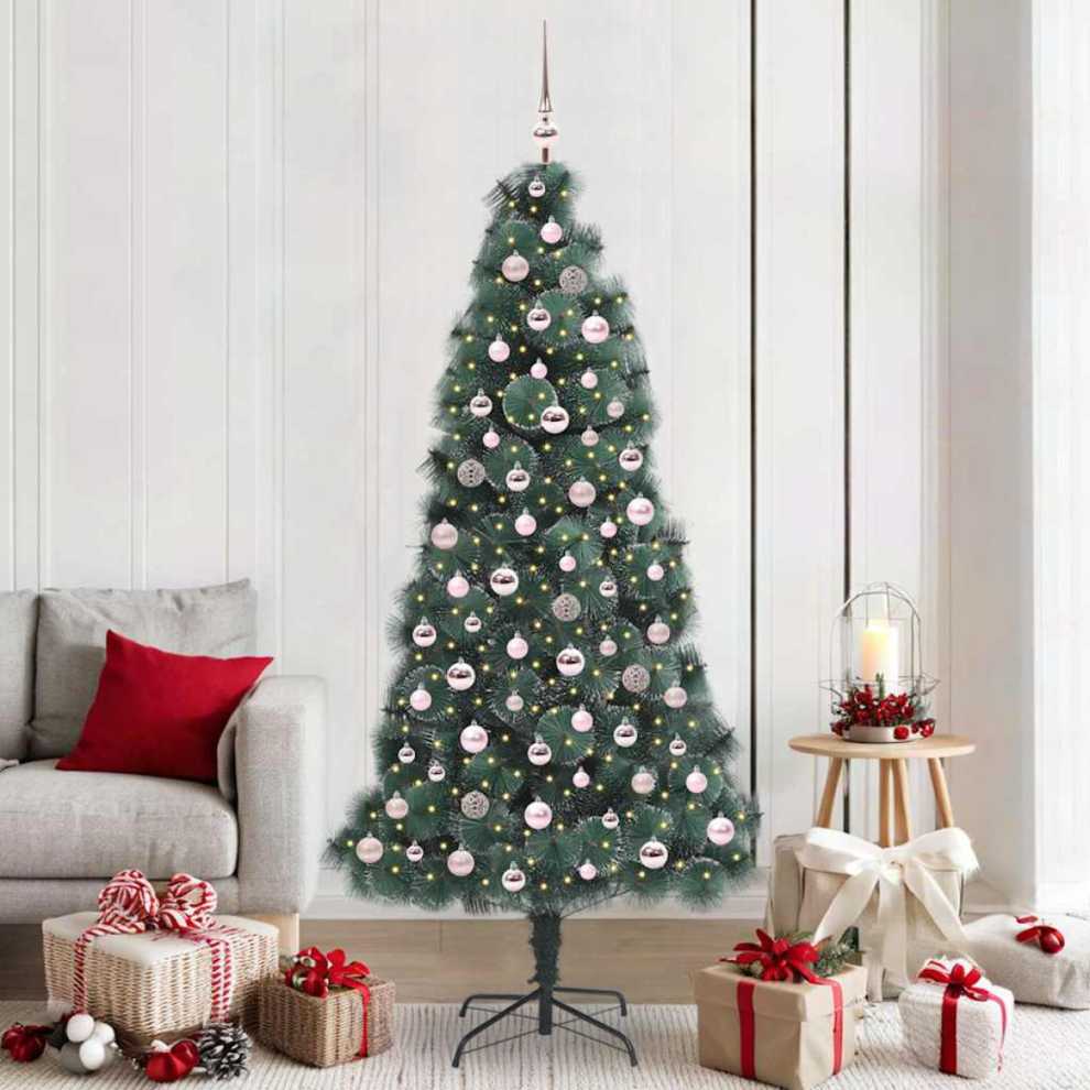 vidaXL Pre-lit Artificial Christmas Tree Green 210 cm with Pink Ball Set - Image 4