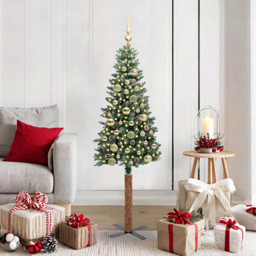 Vidaxl Slim Christmas Tree Green 150 Cm Pvc And Solid Pine Wood
