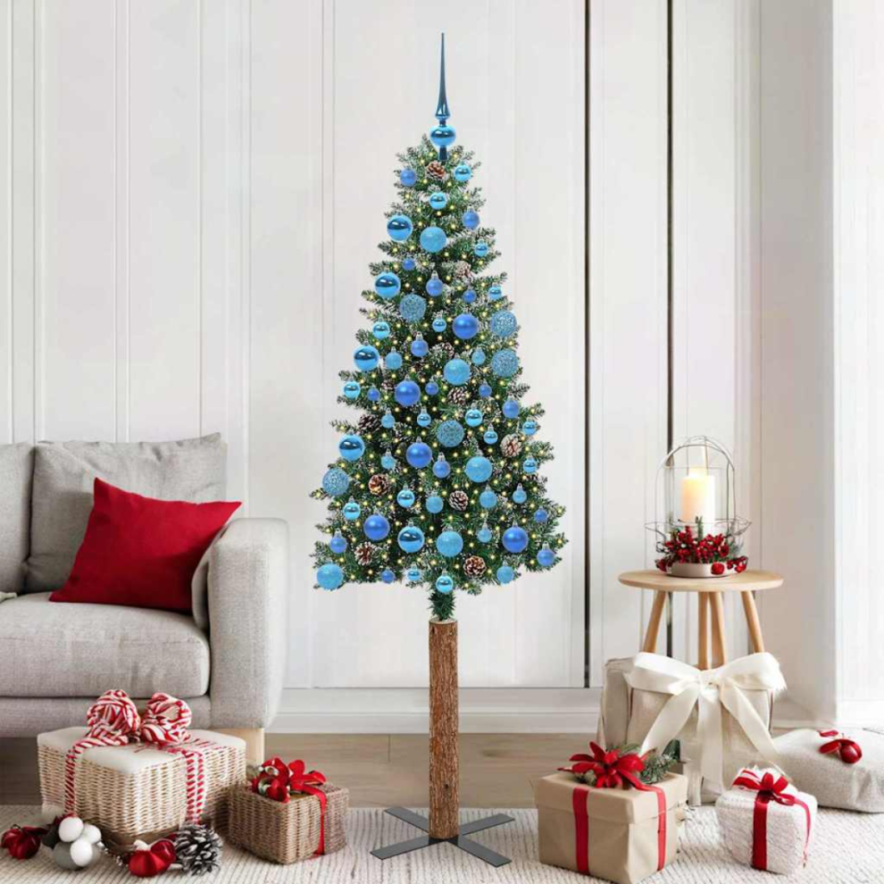 Vidaxl Slim Christmas Tree 180 Cm Pvc And Solid Pine Wood Green
