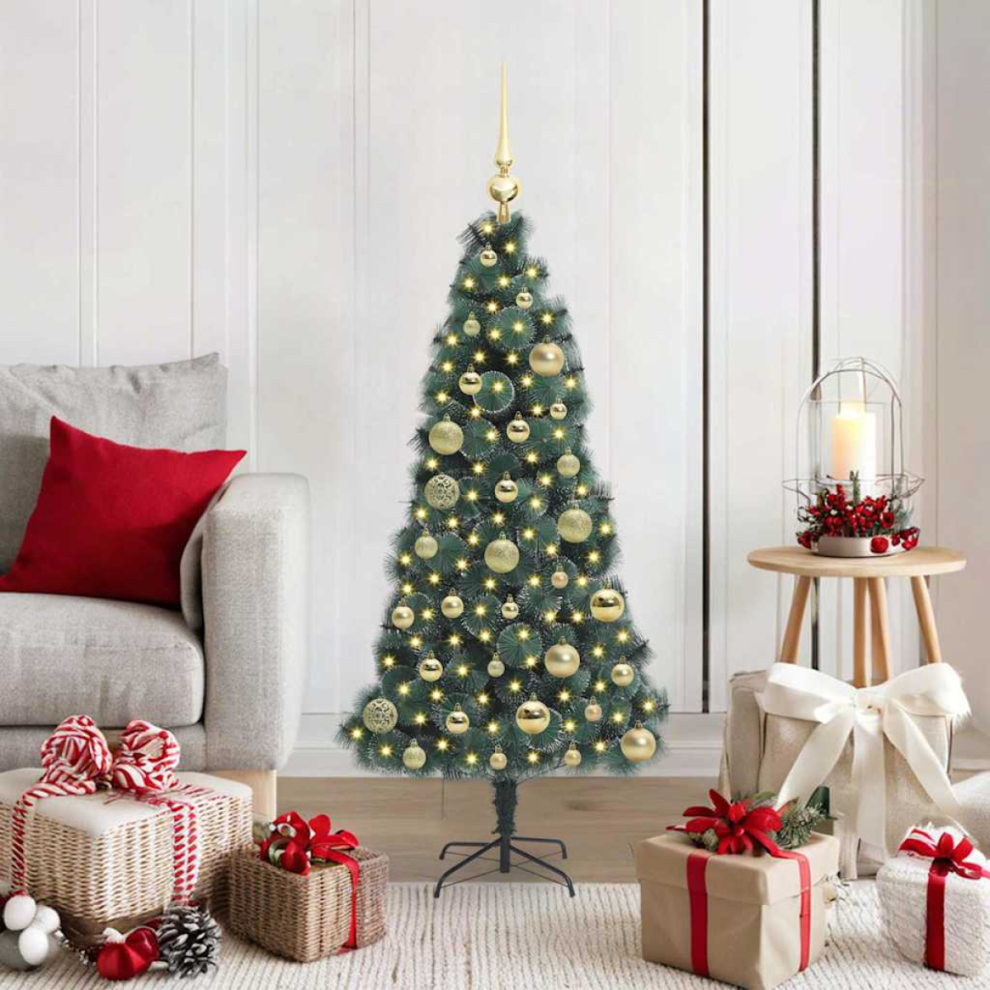vidaXL Artificial Pre-lit Christmas Tree with Gold Ball Set - Green - 120 cm - Image 3