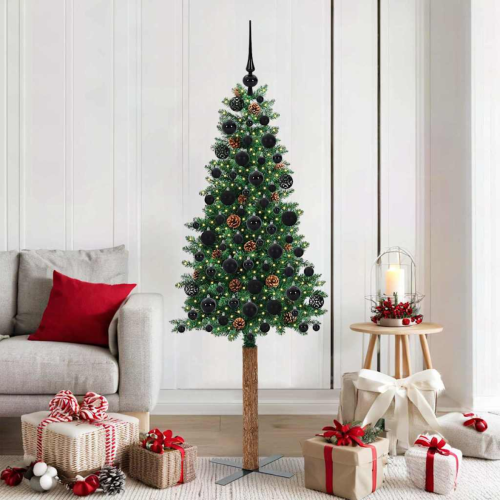 VidaXL vidaXL Slim Christmas Tree Green 180 cm PVC and Solid Pine wood