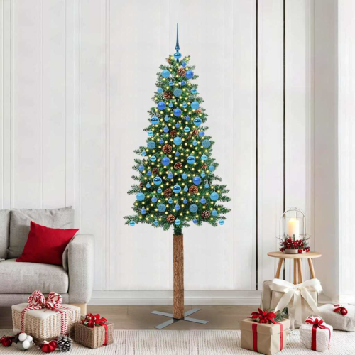 VidaXL vidaXL Slim Christmas Tree Green 210 cm PVC and Solid Pine wood