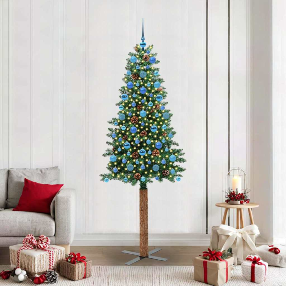 Vidaxl Slim Christmas Tree Green 210 Cm Pvc And Solid Pine Wood