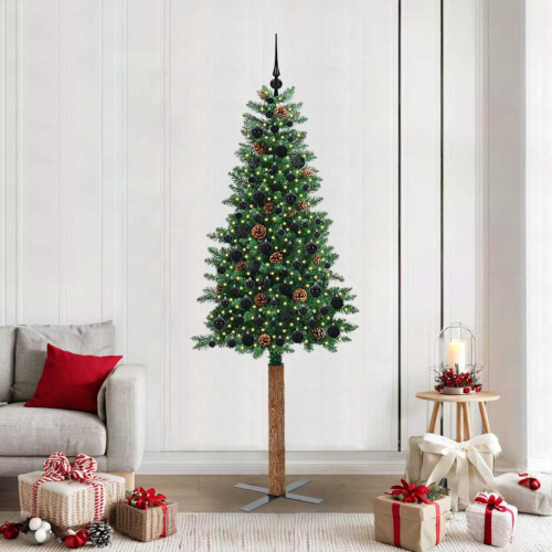 VidaXL vidaXL Slim Christmas Tree Green 210 cm PVC and Solid Pine wood