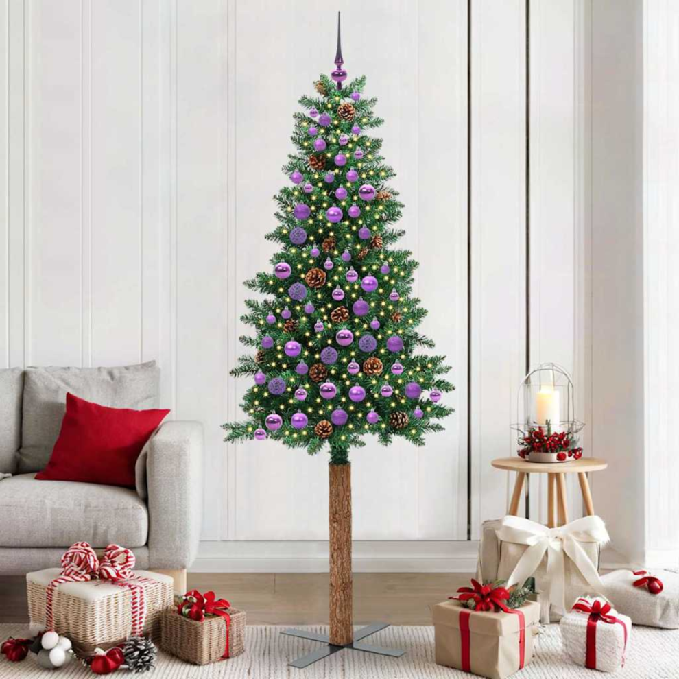 Vidaxl Slim Christmas Tree Green 210 Cm Pvc And Solid Pine Wood