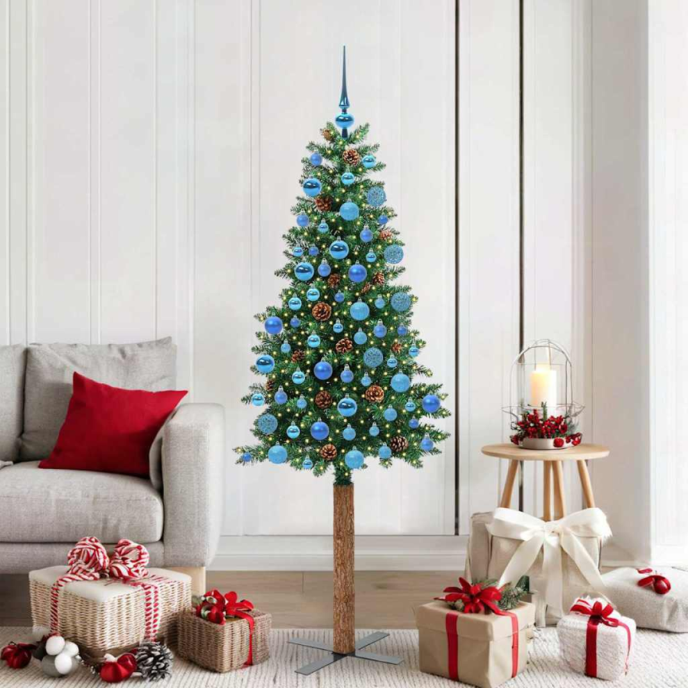 Vidaxl Slim Christmas Tree 180 Cm Pvc And Solid Pine Wood Green