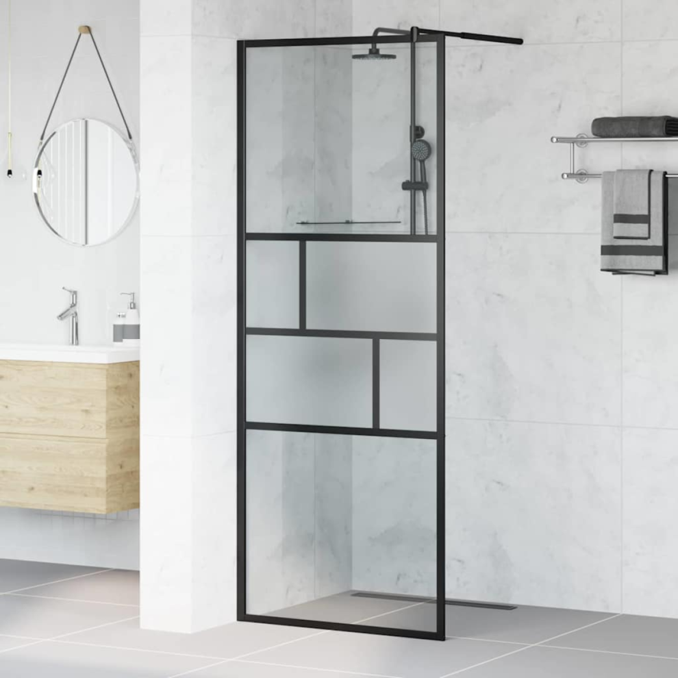 Vidaxl Walk-In Shower Wall Black 80 X 195 X 0.5 Cm Glass And Aluminium