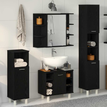 vidaXL Badezimmermöbel-Set 4 Stk. Schwarz Holzwerkstoff