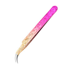 (1 pcs Bend) 1/4pcs Eyelash Tweezers Eyebrow Clip Ice Flower Art Design 3D High Precision Stainless Steel Lash Extension Tweezer Makeup Tool