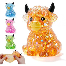 (green) Sensory Stress Relief Toy Fluffy Highland Cow Squishy Toy for Adults Sensory Fidget Toy Squeeze