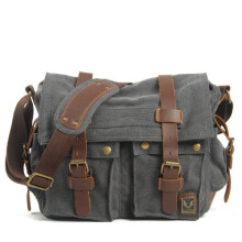 Donkergrijze canvas leren heren messenger bags