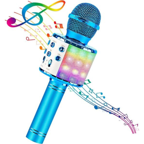 Microfono karaoke wireless 4 in 1 con luce LED, portatile