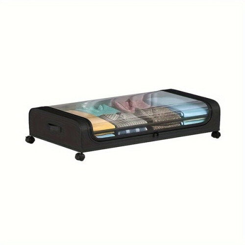 1 pc. plastic under-bed storage with wheels and lid.