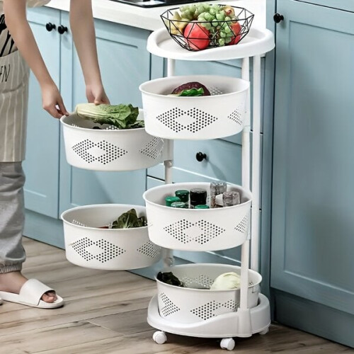Mobiletto in plastica a 4/5 ripiani con ruote