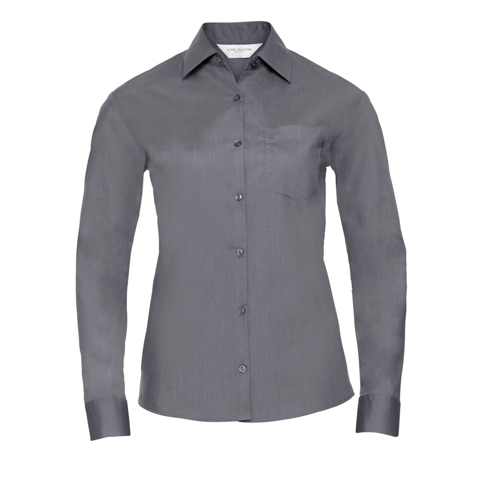 Russell (2Xl, ) Collection Ladies/Womens Long Sleeve Easy Care Oxford Shirt Silver