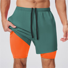 Herren 2-in-1 Laufshorts, Schnelltrocknende Sportshorts für Fitnessstudio und Training mit Handytaschen Grün S