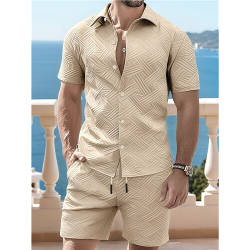 Completi da Uomo In Due Pezzi con Pantaloncini e Tuta A Maniche Corte Cachi S 2
