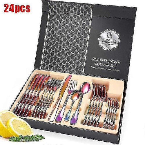 24pcs Stainless Steel Cutlery Set Dinnerware Forks Spoons Home Kitchen Tableware