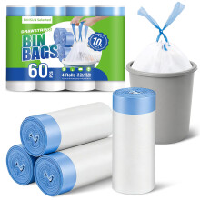 PANSUN Selected Bin Bags 10L, 60 Counts Small Bin Liners, Drawstring Bin Bags, 47x48cm, Pedal Garba