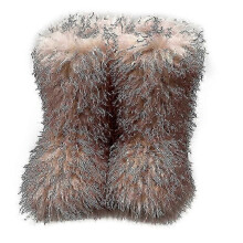 Faux Fur Boots for Women Fuzzy Fluffy Furry Round Toe Suede Winter Boots Flat Shoes - JA